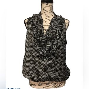 Jules & Leopold Sleeveless Blouse with Ruffles / Size Large / Black & White